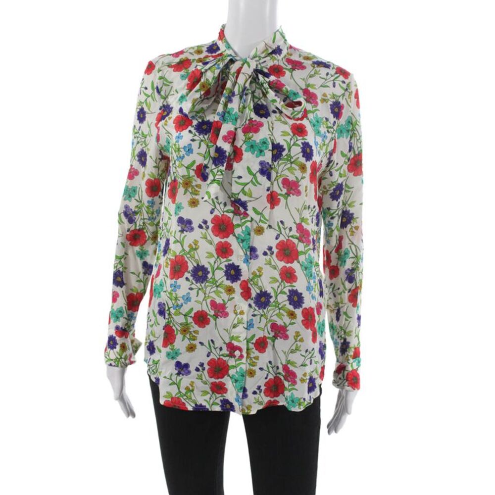 Barneys New York Womens Floral Viscose Collared Long Sleeve Blouse Size 40